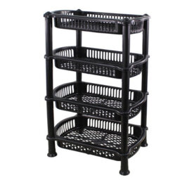 (Black) 4 Tier Food Fruit Veg Shelf Storage Bathroom Kitchen Caddy Rack Trolley Basket - thumbnail 1