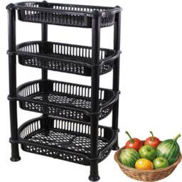(Black) 4 Tier Food Fruit Veg Shelf Storage Bathroom Kitchen Caddy Rack Trolley Basket - thumbnail 2