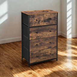 FURNOLD Industrial Rustic Brown Chest With 5 Fabric Drawers - thumbnail 3