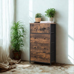 FURNOLD Industrial Rustic Brown Chest With 5 Fabric Drawers - thumbnail 2