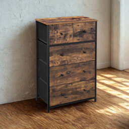 FURNOLD Industrial Rustic Brown Chest With 5 Fabric Drawers - thumbnail 5