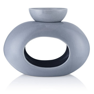 Grey Ceramic Oval Burner With Removable Bowl - (H) 14 Cm