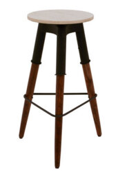 Orsina Stylish 3 Leg Bar Stool With Wood Top, Counter Seat With Triangular Footrest, Functional Wooden Tall Stool