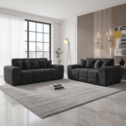 Furnishings For Less UK Jenson Black Plush Velvet 3 + 2 Seater Sofa Set With Deep Seats - thumbnail 6