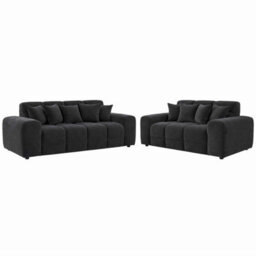 Furnishings For Less UK Jenson Black Plush Velvet 3 + 2 Seater Sofa Set With Deep Seats - thumbnail 1