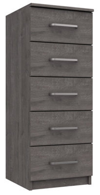 Rochester 5 Drawer Tallboy - Dark Grey Oak On Express Delivery And Ready Assembled - image 1