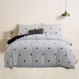 Bedlooms Black & White Dotted Printed Duvet Cover Set, Reversible & Hypoallergenic Bedding Pack, Super King 260X220Cm - thumbnail 1