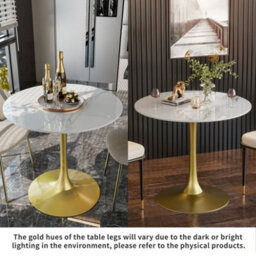 Fativo 76X78.5Cm Large Round Sintered Stone Marble Dining Table Tulip Table Breakfast Gold Leg Base Support - thumbnail 6