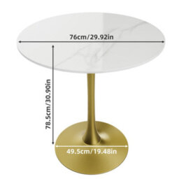 Fativo 76X78.5Cm Large Round Sintered Stone Marble Dining Table Tulip Table Breakfast Gold Leg Base Support - thumbnail 2