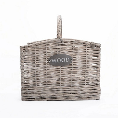 Medium Grey Washed Wicker Fireside Heavy Duty Log Basket - image 1