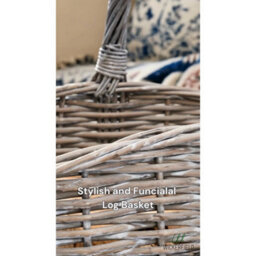Medium Grey Washed Wicker Fireside Heavy Duty Log Basket - thumbnail 3