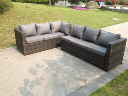 Fimous Grey Rattan Corner Sofa Set Outdoor Garden Furniture Set Coffee Table Chair Square Coffee Table - thumbnail 2