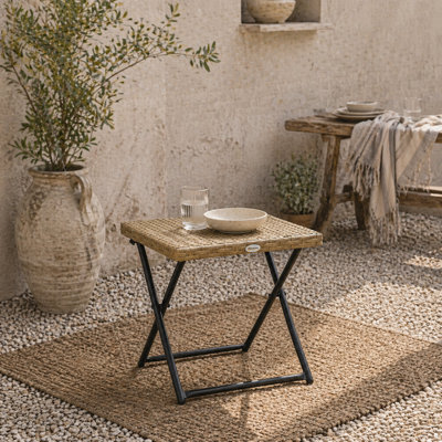 Wyld Haus Kenila Natural Rattan Square Folding Bistro Side Table 40Cm - Compact Outdoor Side Table