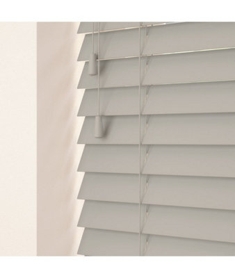 50mm Slat Pale Grey Real Wood Venetian Blind With Strings 120Cm Drop 210Cm Wide - image 1