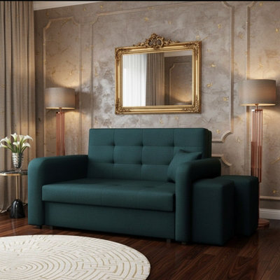 Viva Home Ii Sofa Bed With 2 Ottomans For Living Room Chipboard Polyurethane Foam Metal Legs 158Cm Wide Dark Green Right - image 1