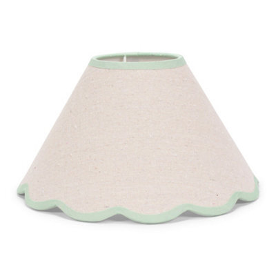 Valuelights Florie Natural Linen Small Tapered Lamp Shade With Scallop Green Trim (D)27.5Cm - image 1