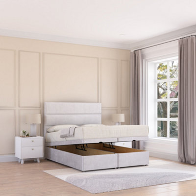 Sloomy Texas End Lift Ottoman Bed 2Ft6 With Sprung Memory Mattress - Silver Plush & Headboard- Small Single - image 1