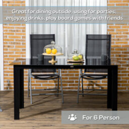 Outsunny Outdoor Dining Table For 6 Patio Table With Glass Tabletop Black - thumbnail 6