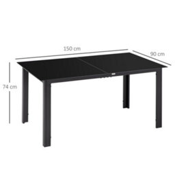 Outsunny Outdoor Dining Table For 6 Patio Table With Glass Tabletop Black - thumbnail 3