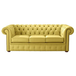 Chesterfield 3 Seater Shelly Deluca Yellow Leather Sofa Bespoke In Classic Style - thumbnail 1