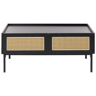 Wyld and Coco Casaboho Viennese Braid Coffee Table - Black Mdf Top, Iron Frame, Rattan Drawers, 97 X 57 X 42 Cm - image 1