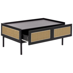 Wyld and Coco Casaboho Viennese Braid Coffee Table - Black Mdf Top, Iron Frame, Rattan Drawers, 97 X 57 X 42 Cm - thumbnail 5