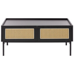 Wyld and Coco Casaboho Viennese Braid Coffee Table - Black Mdf Top, Iron Frame, Rattan Drawers, 97 X 57 X 42 Cm - thumbnail 1