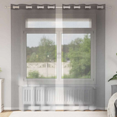Berkfield Voile Curtains With Grommets 2 Pcs Dark Grey 140X245 Cm - image 1