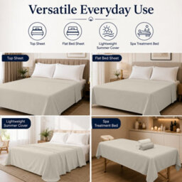 Moonlight Bedding 100% Cotton Hotel Quality Flat Bed Sheet, Top Sheet For  Guest House, Spa & Airbnb (Cream, King, 270X298 Cm) - thumbnail 5