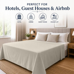 Moonlight Bedding 100% Cotton Hotel Quality Flat Bed Sheet, Top Sheet For  Guest House, Spa & Airbnb (Cream, King, 270X298 Cm) - thumbnail 3