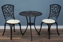 Sh&g Hembury 2 Seat Bistro Set - 3 Piece Round Table & Chairs - Antique Bronze Cast Aluminium With Cream Cushions - Indoor Outdoor - thumbnail 2