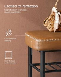 Songmics Shoe Bench, Storage Bench, Shoe Rack Bench Entryway, Synthetic Leather, Mid-Century Modern, Caramel Brown - thumbnail 3