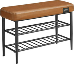 Songmics Shoe Bench, Storage Bench, Shoe Rack Bench Entryway, Synthetic Leather, Mid-Century Modern, Caramel Brown - thumbnail 7