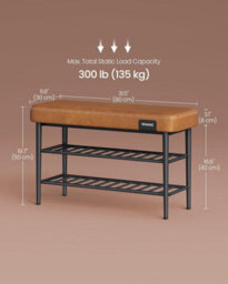 Songmics Shoe Bench, Storage Bench, Shoe Rack Bench Entryway, Synthetic Leather, Mid-Century Modern, Caramel Brown - thumbnail 2
