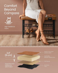 Songmics Shoe Bench, Storage Bench, Shoe Rack Bench Entryway, Synthetic Leather, Mid-Century Modern, Caramel Brown - thumbnail 5