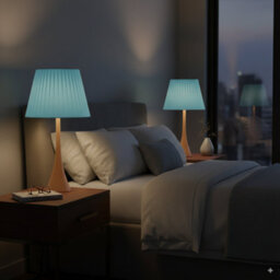 Light Blue Fabric Coolie Lampshade 2-Pack Ceiling Light Shades With A60 Led Bulbs - thumbnail 6