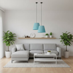 Light Blue Fabric Coolie Lampshade 2-Pack Ceiling Light Shades With A60 Led Bulbs - thumbnail 7