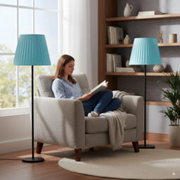 Light Blue Fabric Coolie Lampshade 2-Pack Ceiling Light Shades With A60 Led Bulbs - thumbnail 4