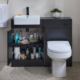 Homestylestore 1050mm Black Grey Bathroom Combination Vanity Toilet Wc Unit With Black Finger Pull Handle - thumbnail 1