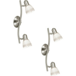 Elegant 2 Pack Satin Nickel Wall Lights With White Glass Shades - E14 40W Sconces - thumbnail 1
