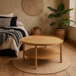 Wyld Haus Bermudas Round Oak Veneer Coffee Table With Lower Shelf 800mm - thumbnail 2
