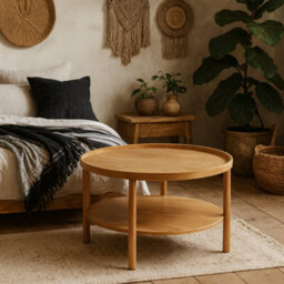 Wyld Haus Bermudas Round Oak Veneer Coffee Table With Lower Shelf 800mm - thumbnail 1