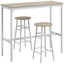 Wyld Haus Faro 3-Piece Oak-Top Industrial Bar Table And Stool Set - White Frame