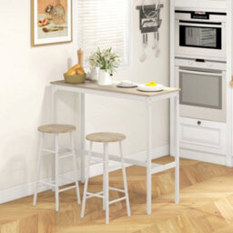 Wyld Haus Faro 3-Piece Oak-Top Industrial Bar Table And Stool Set - White Frame - thumbnail 2