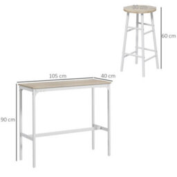 Wyld Haus Faro 3-Piece Oak-Top Industrial Bar Table And Stool Set - White Frame - thumbnail 3