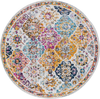 Livabliss Round Harput-Vintage Orange Blue Beige Grey Traditional Boho Living Dining Bedroom Rug 160 X 160 Cm Easy Care, Non Shedding - image 1