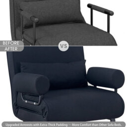 65Cm Black Folding Sofa Bed Sleeper Bed Chair Convertible Adjustable Armchair Pillow - thumbnail 4