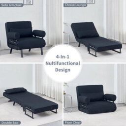 65Cm Black Folding Sofa Bed Sleeper Bed Chair Convertible Adjustable Armchair Pillow - thumbnail 3