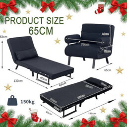 65Cm Black Folding Sofa Bed Sleeper Bed Chair Convertible Adjustable Armchair Pillow - thumbnail 2