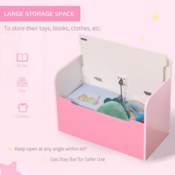 Homcom Kids Wooden Toy Box Children Storage Chest Bench Organiser Bedroom Pink - thumbnail 5